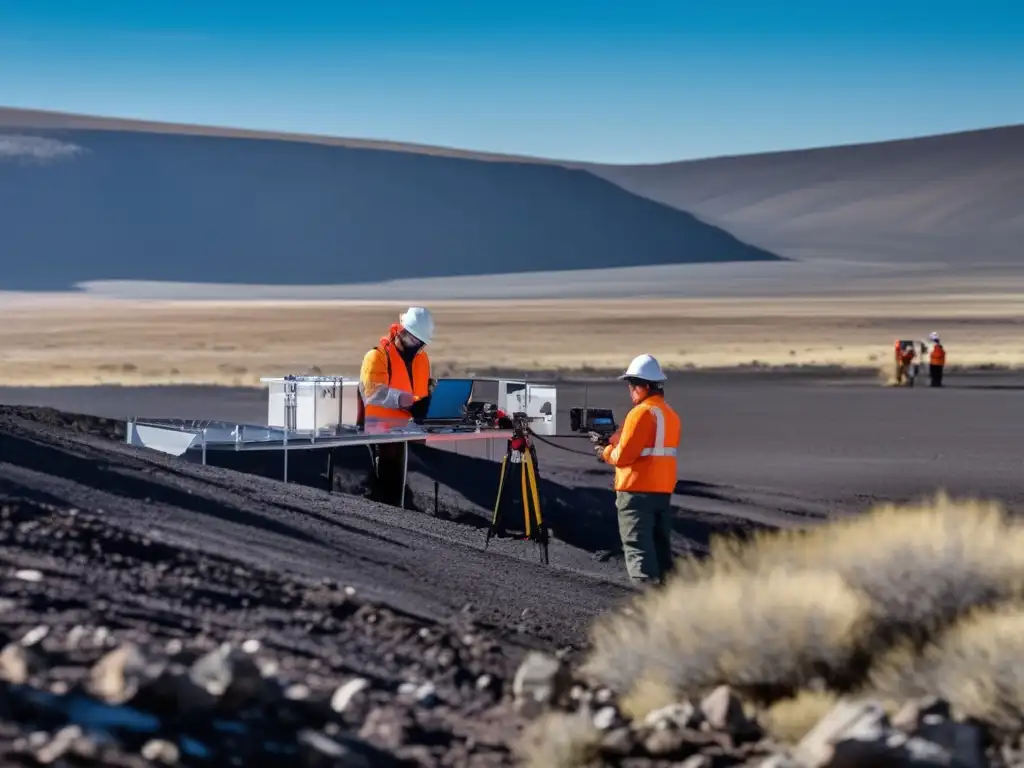 Equipo de geofísicos realizando técnicas geofísicas para minería sostenible