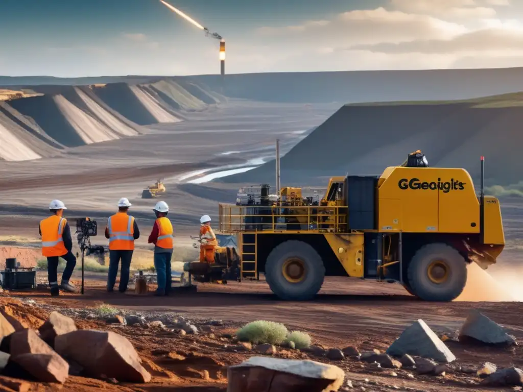 Mapeo geológico avanzado en minería: equipo de geólogos explorando con tecnología de vanguardia en un sitio minero