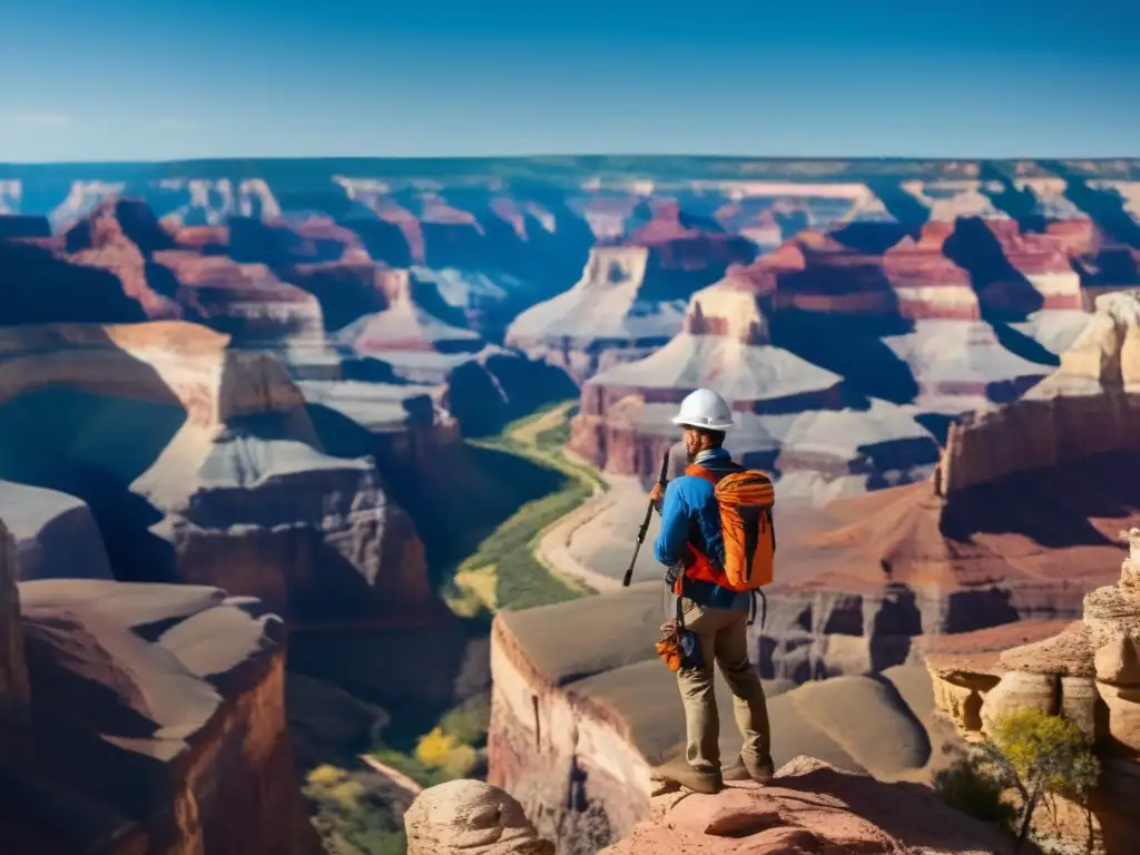 Geólogo en majestuoso cañón: Importancia de formación geológica para gestión sostenible de recursos