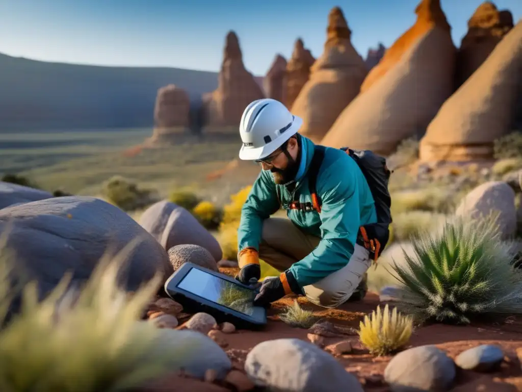 Geólogo estudiando formaciones rocosas en paisaje natural - Cursos de geología sostenible