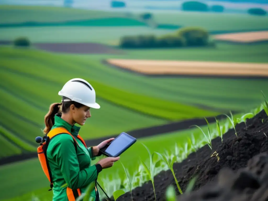 Geólogo mapeando y documentando beneficios en agricultura e hidrología