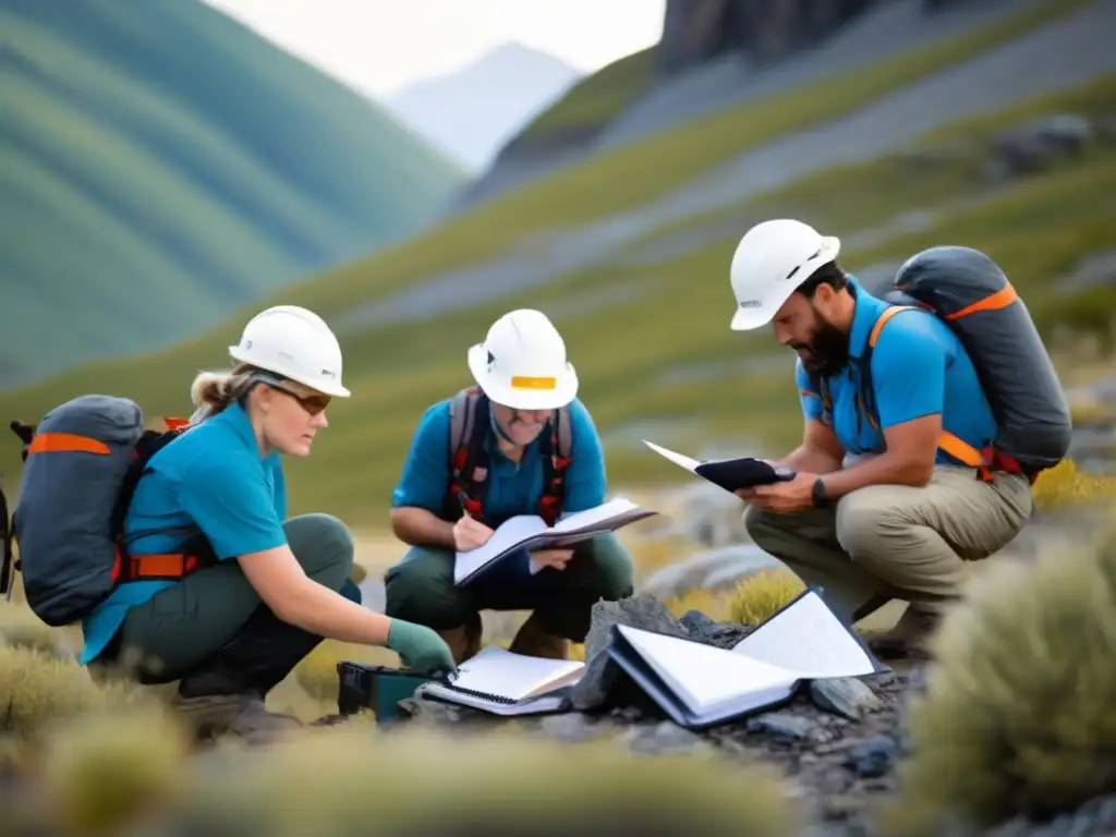 Geólogos en terreno mapeando formaciones rocosas - Beneficios del mapeo geológico en conservación de recursos