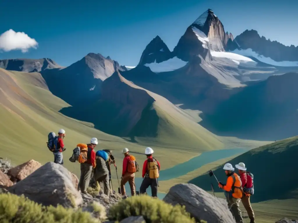 Geólogos en campo, exploración geológica en montañas remotas