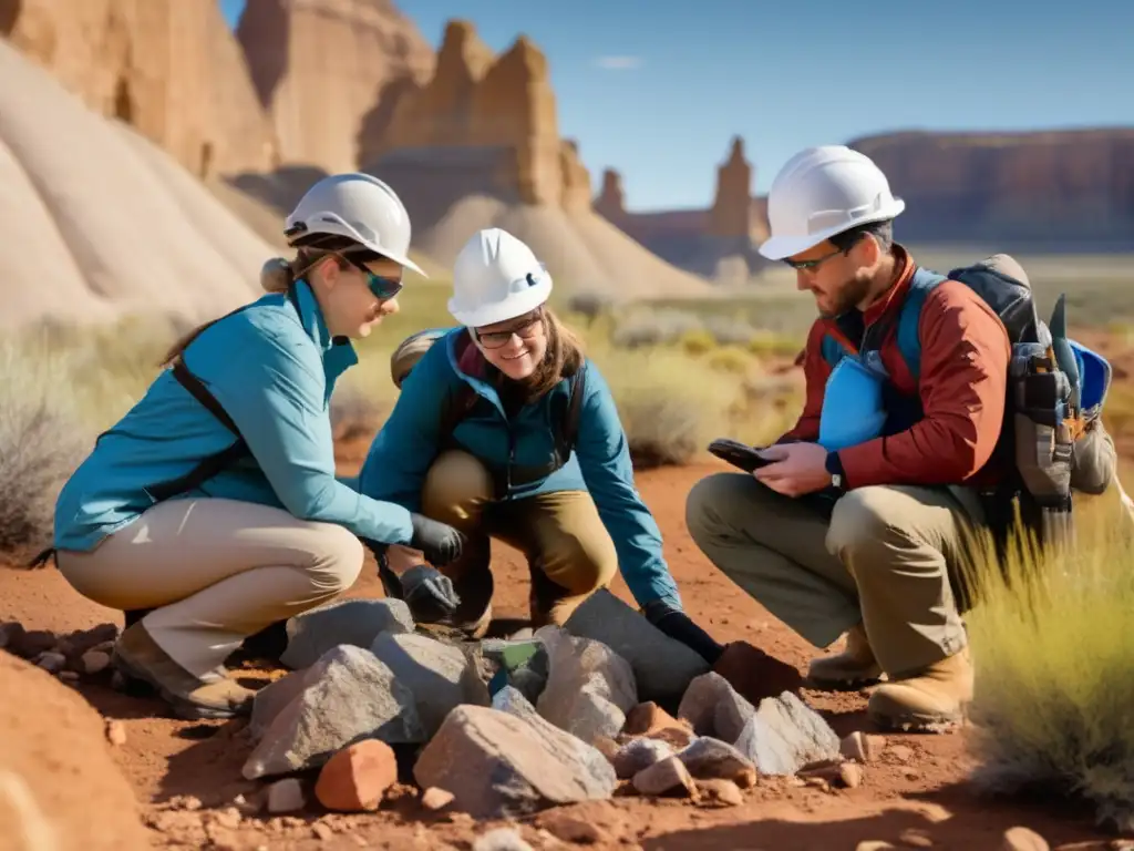 Geólogos en campo, explorando y recolectando muestras