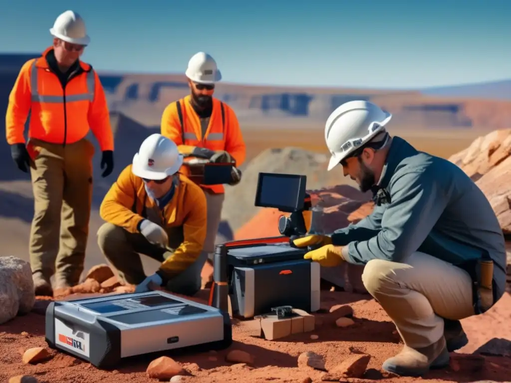 Geólogos usando herramientas innovadoras para detectar minerales en zona minera remota -