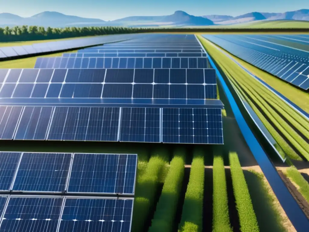 Foto de granja de paneles solares, muestra beneficios de la minería sostenible