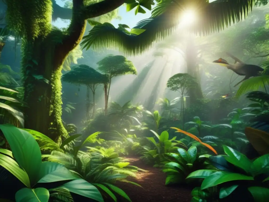 Importancia de la transparencia en recursos naturales: imagen 8k de una exuberante selva tropical con árboles altos y diversa vida vegetal y animal