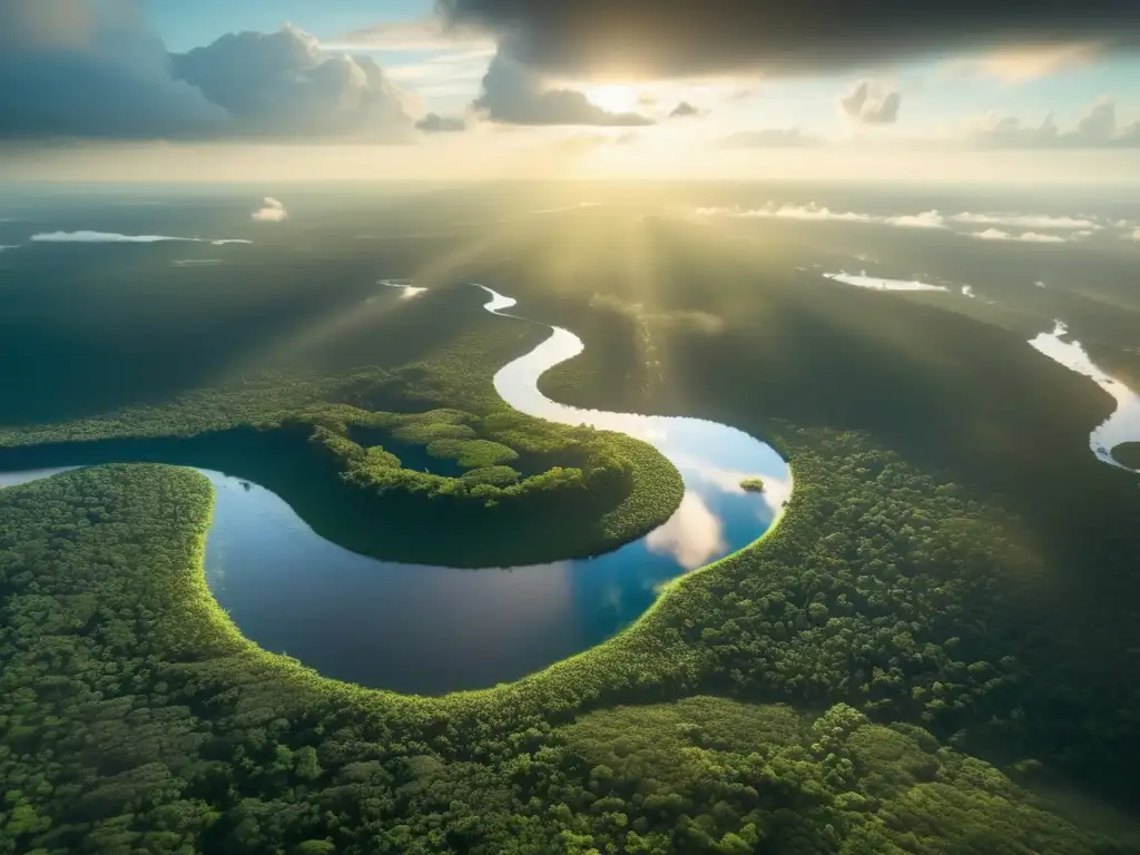 Impacto ambiental de la minería en la Amazonía: Exuberante imagen 8k de la vasta selva amazónica, con río cristalino y flora biodiversa