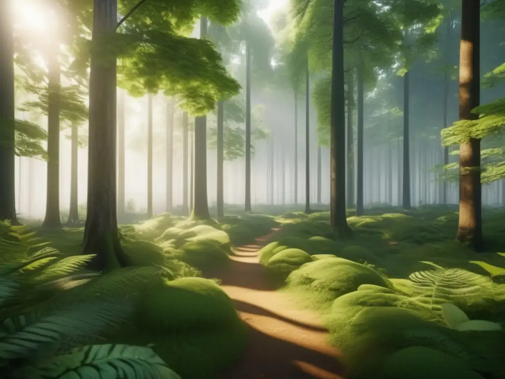 Vista panorámica de un bosque prístino e intocado, dominado por árboles frondosos y una corriente cristalina