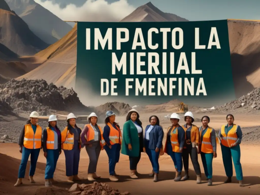 Impacto minería salud femenina: Mujeres luchadoras alzan la voz por su bienestar frente a una mina con montañas imponentes