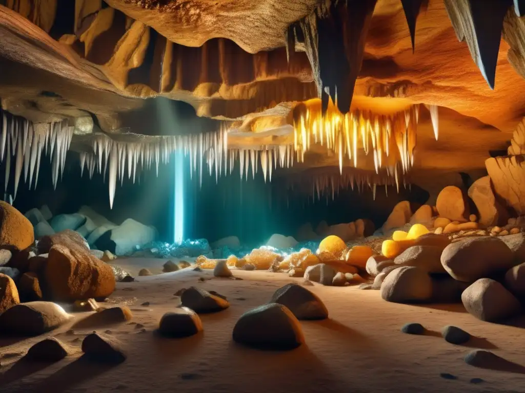 Minerales raros: conservación y sostenibilidad en cueva subterránea con estalactitas y estalagmitas