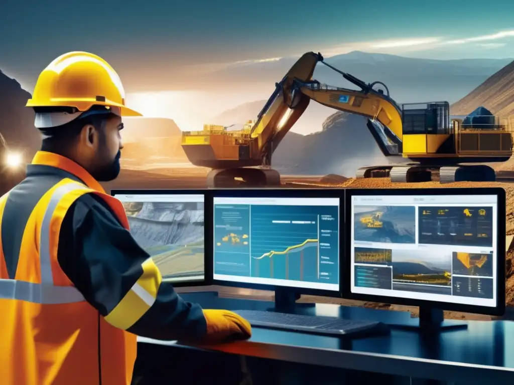 Impacto revolución digital seguridad minera en mina con alta tecnología y paisaje contrastante