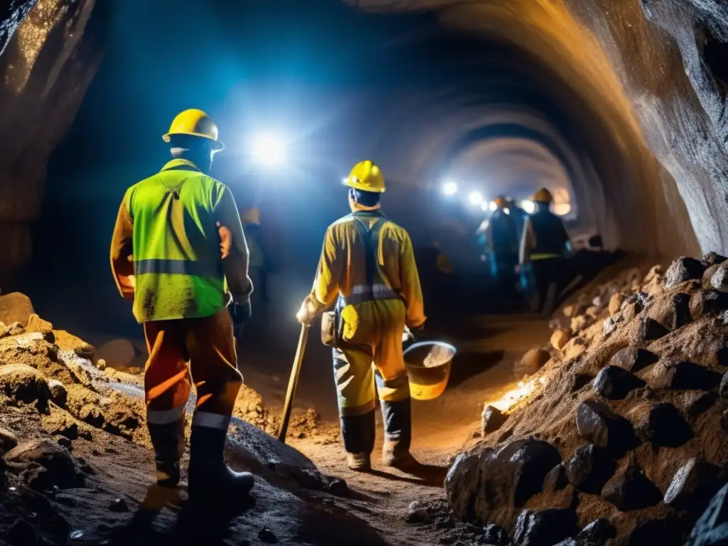 Mineros en una mina: Mejora de condiciones laborales y comercio justo Beneficios comercio justo en minería: Trabajo seguro, mejores condiciones y reducción de trabajo infantil