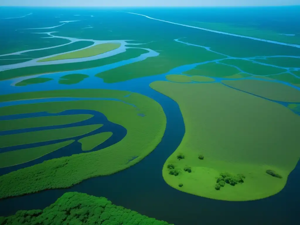 Impacto ambiental minería Pantanal: Vista aérea impresionante del Pantanal en Brasil, con su abundante vida y belleza natural