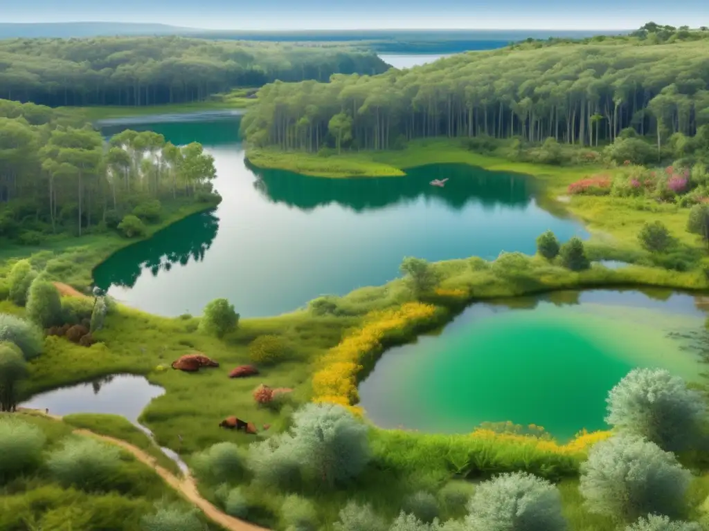 Iniciativas globales para minería sostenible: imagen de un sitio minero recuperado con vegetación exuberante y vida silvestre diversa