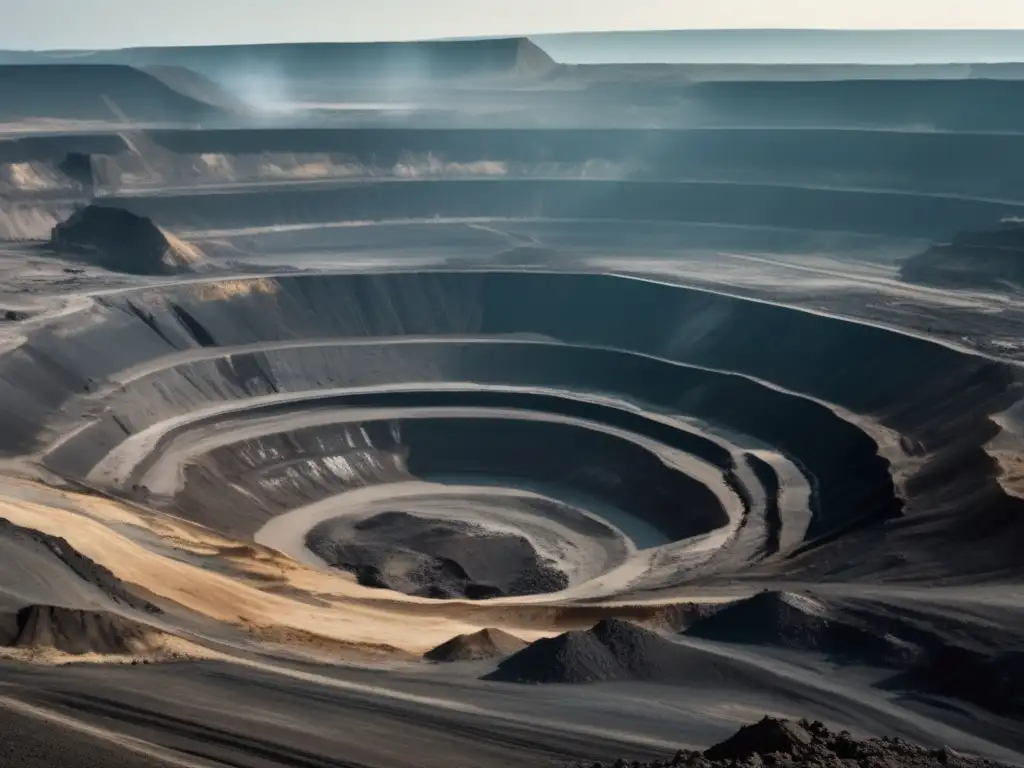 Impacto de la minería en enfermedades neurológicas y el ambiente: mina a cielo abierto, paisaje desolado, contaminación del agua