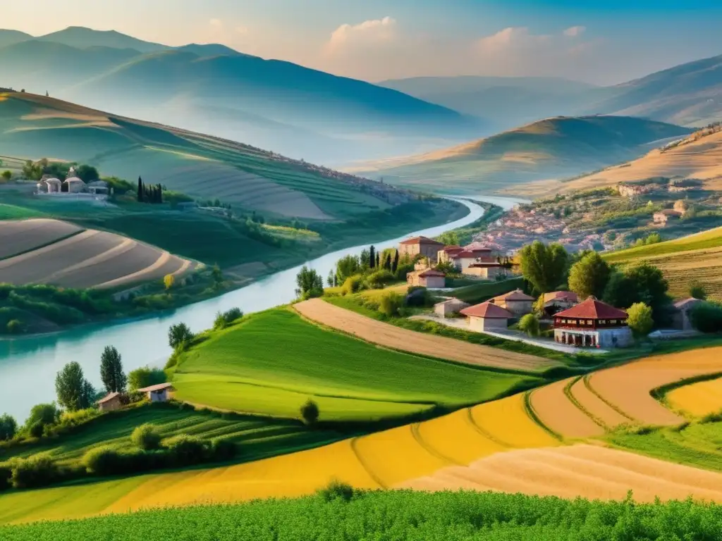 Panorama de paisaje sereno en Turquía, resaltando la política minera sostenible y la belleza natural del país