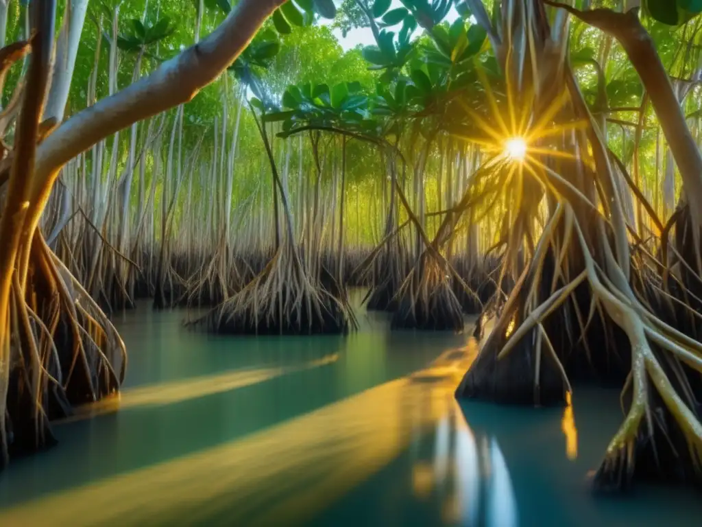 Impacto minería manglares Caribe: Bosque manglar caribeño, detallado y cautivador