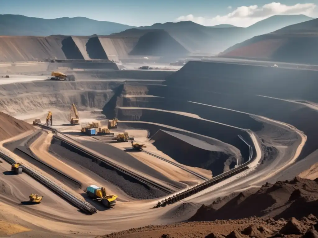 Guía de minería sostenible para principiantes en impresionante imagen de mina a cielo abierto rodeada de montañas