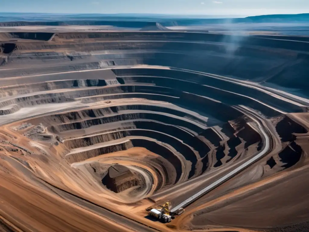 Soluciones sostenibles para la minería: Operación minera a gran escala, maquinaria, paisaje afectado, trabajadores, ética