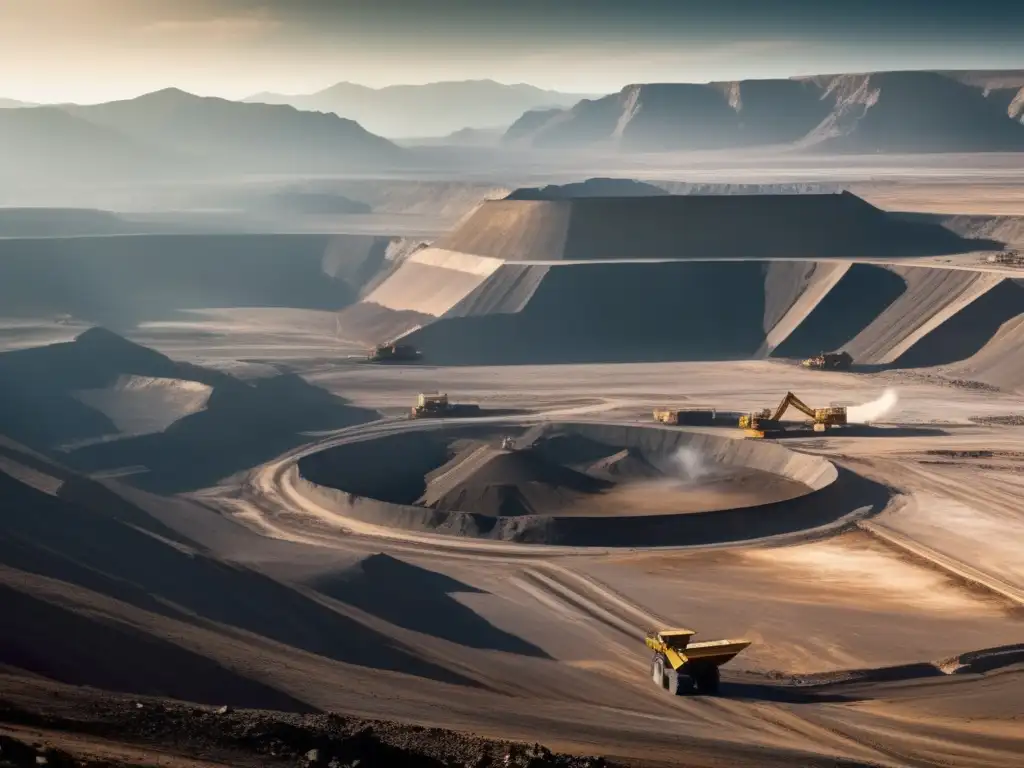 Minerales raros: explotación responsable y sostenible en una mina desolada, rodeada de montañas áridas y paisajes inhóspitos