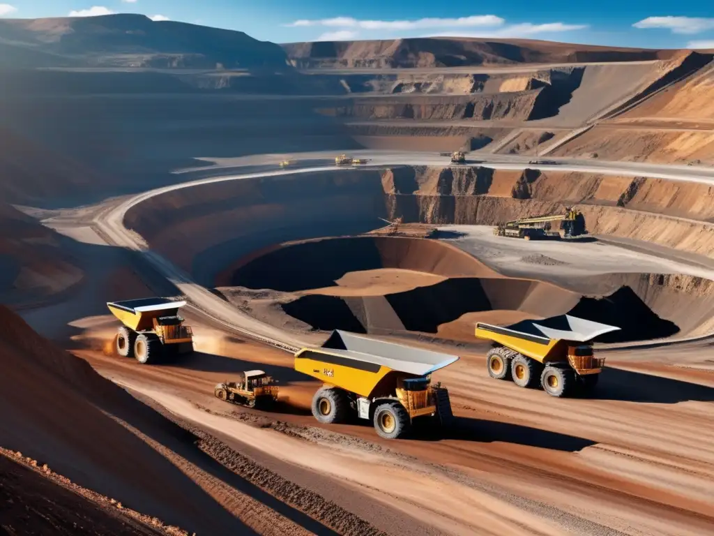 Guía de minería sostenible para principiantes: Operación minera a gran escala rodeada de montañas y cielo azul