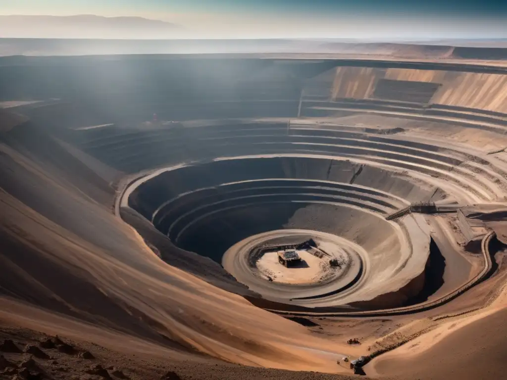 Impacto ambiental de la minería: Mina a cielo abierto, maquinaria masiva y bosque fragmentado