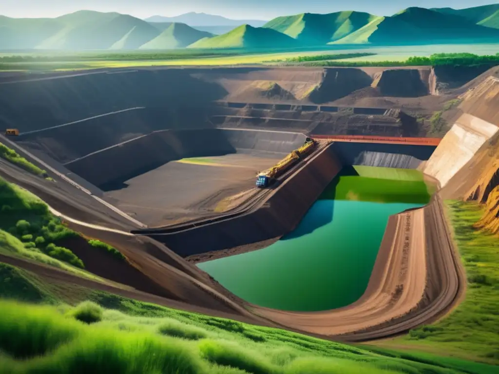 Una mina a cielo abierto en un paisaje verde muestra el impacto de la minería en América, resaltando los movimientos de conservación minera