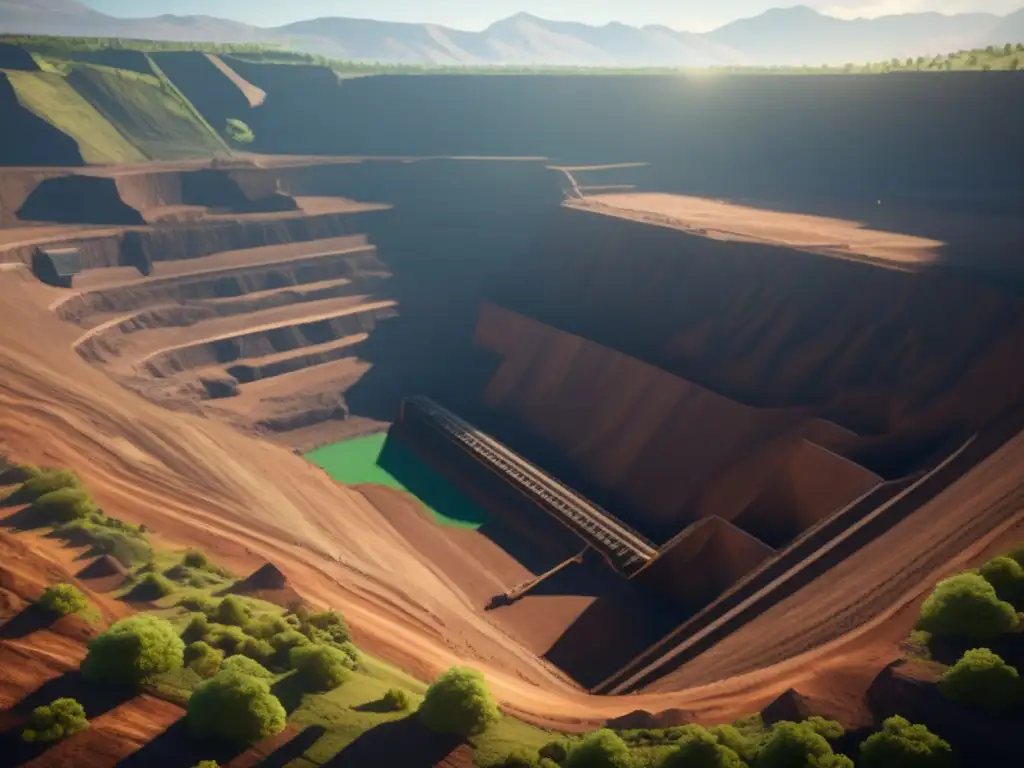 Mina a cielo abierto en montañas con normativas minería sostenible conservación recursos