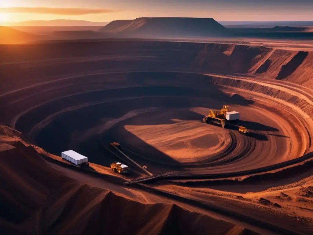 Impacto minería en recursos naturales: Mina gigante, montañas, maquinaria, biodiversidad dañada