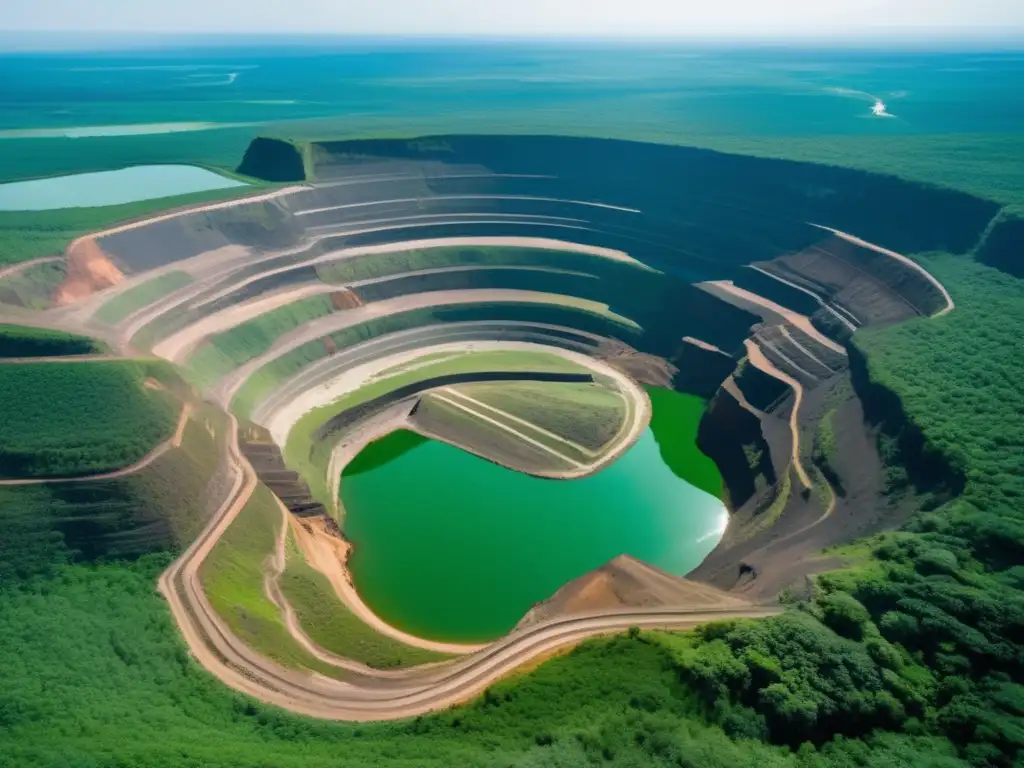 Impacto ambiental de la minería en América: vista aérea impresionante de gran mina y su contraste con exuberante paisaje