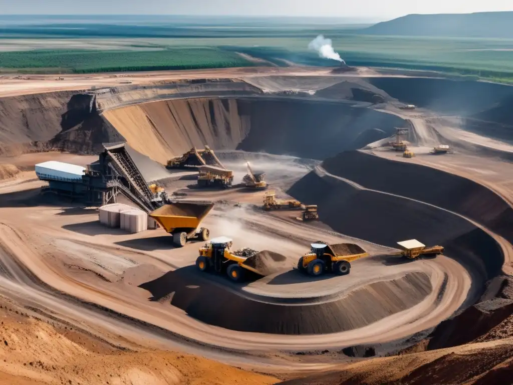 Vista panorámica mina y paisaje natural, desafíos estándares éticos minería