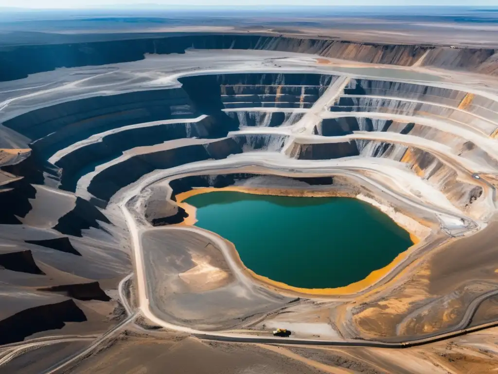 Minería sostenible en América: mina abierta en corazón continental, maquinaria gigante, bello paisaje natural y equilibrio ambiental