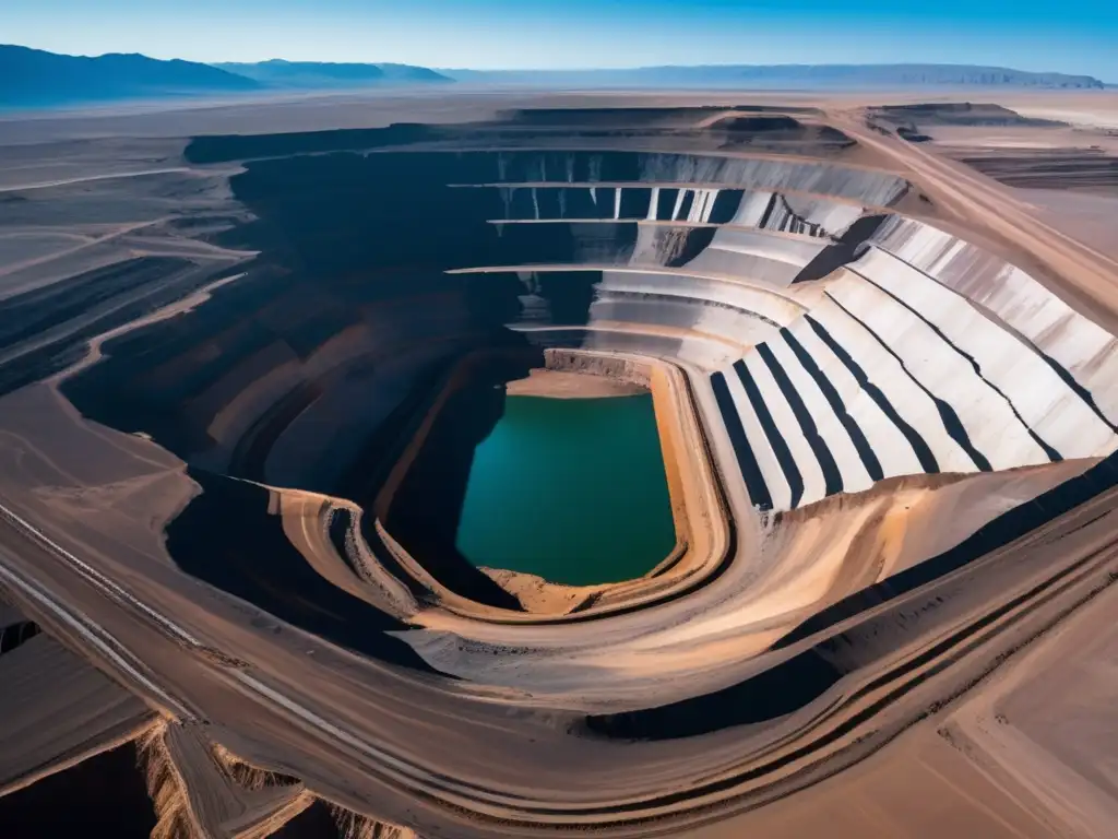 Impacto ambiental minería en Pampa Argentina, operación minera a gran escala, maquinaria y paisaje impactante