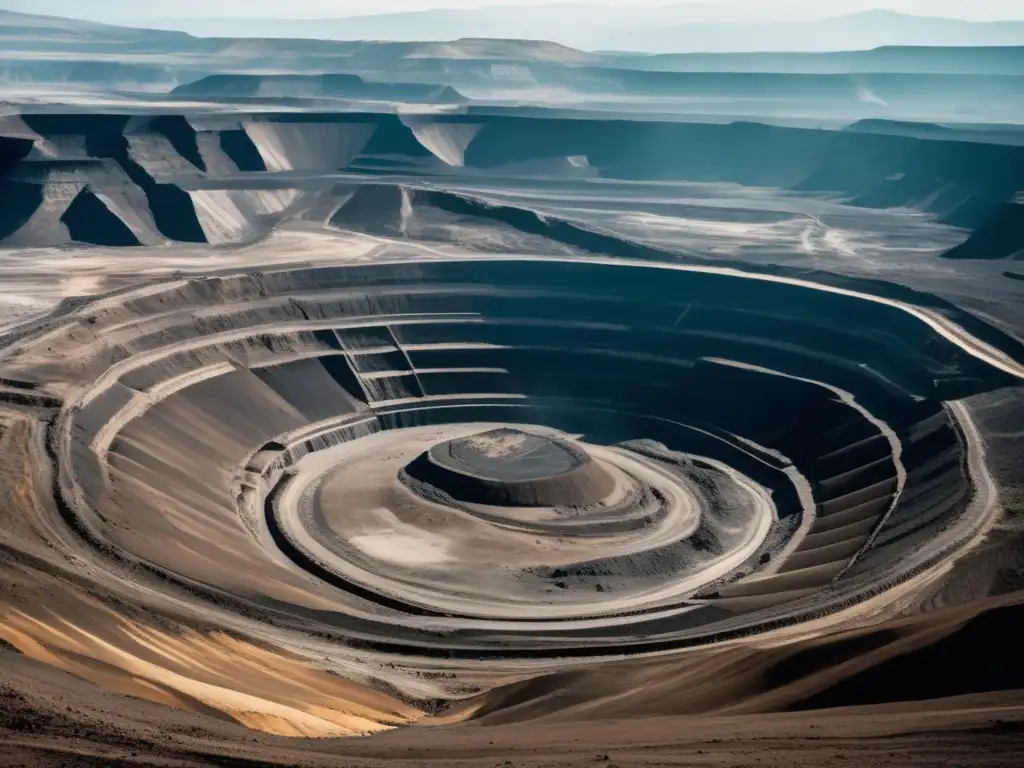 Problemas ambientales en la minería: impacto devastador de una mina a cielo abierto en paisaje montañoso remoto