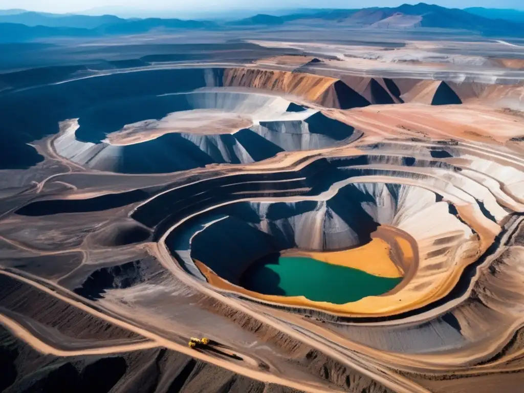 Derechos mineros América Latina: Vista aérea impresionante de un vasto paisaje minero en el corazón de la región