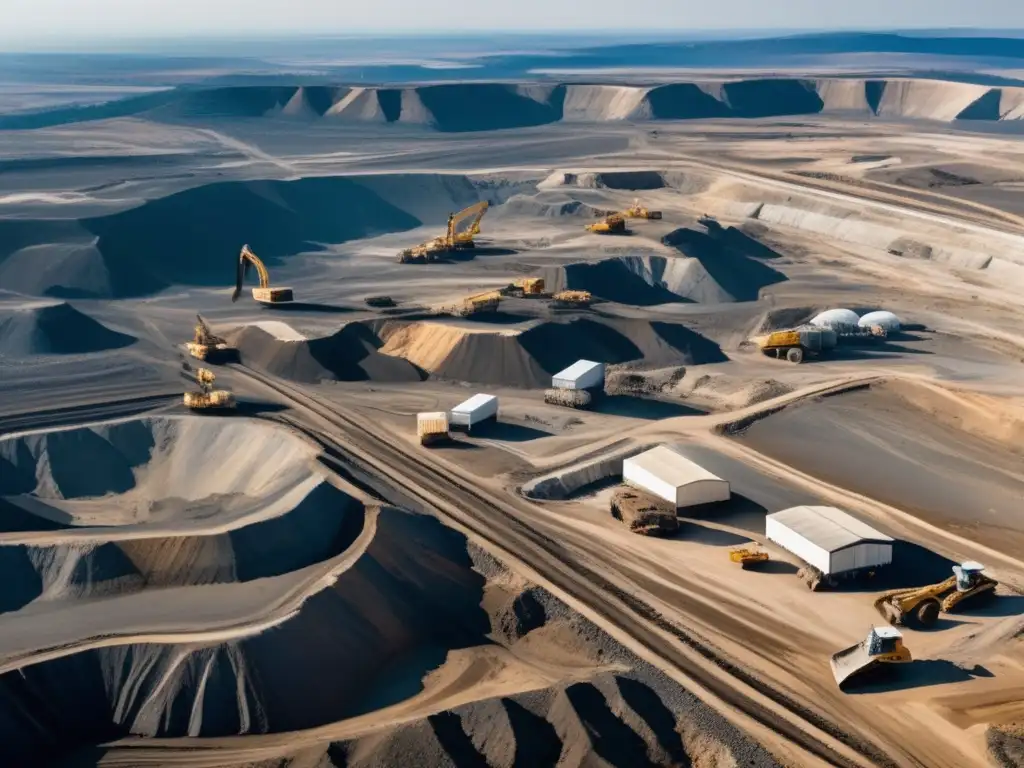 Importancia de la geología en la minería: imagen detallada de un sitio minero con maquinaria y paisaje rocoso