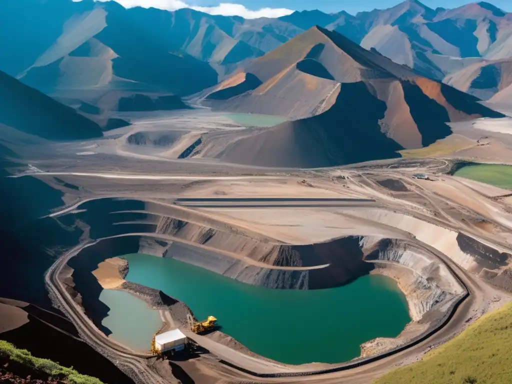 Minería sostenible en América: paisaje de mina en los Andes con maquinaria y montañas