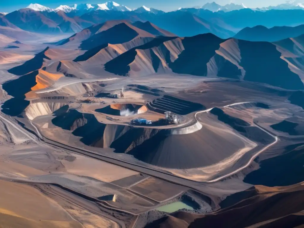 Desafíos de minería sostenible en América: Imagen 8k muestra operación minera en Andes con impacto ambiental