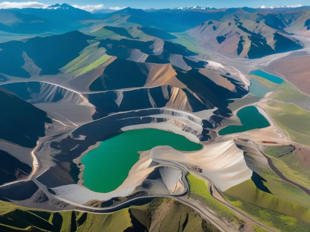 Impacto ambiental minería Andes: Contrastes paisajísticos y operaciones mineras en una imagen detallada