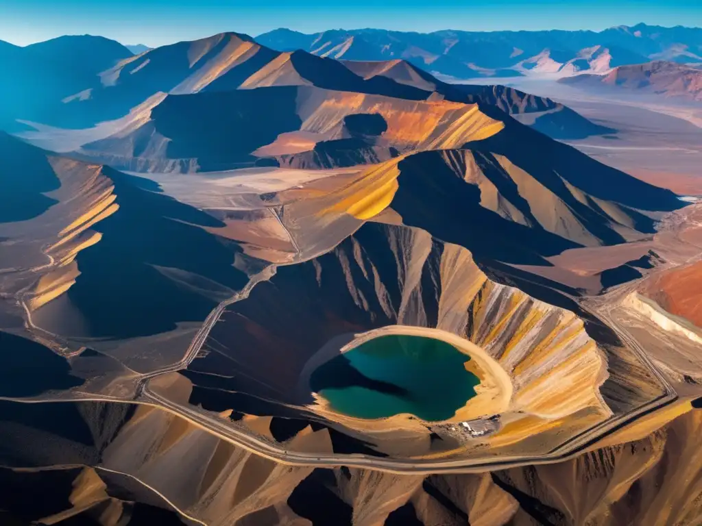 Desafíos sostenibles en minería América: impresionante imagen de una mina a cielo abierto en los Andes, con maquinaria pesada y vegetación verde