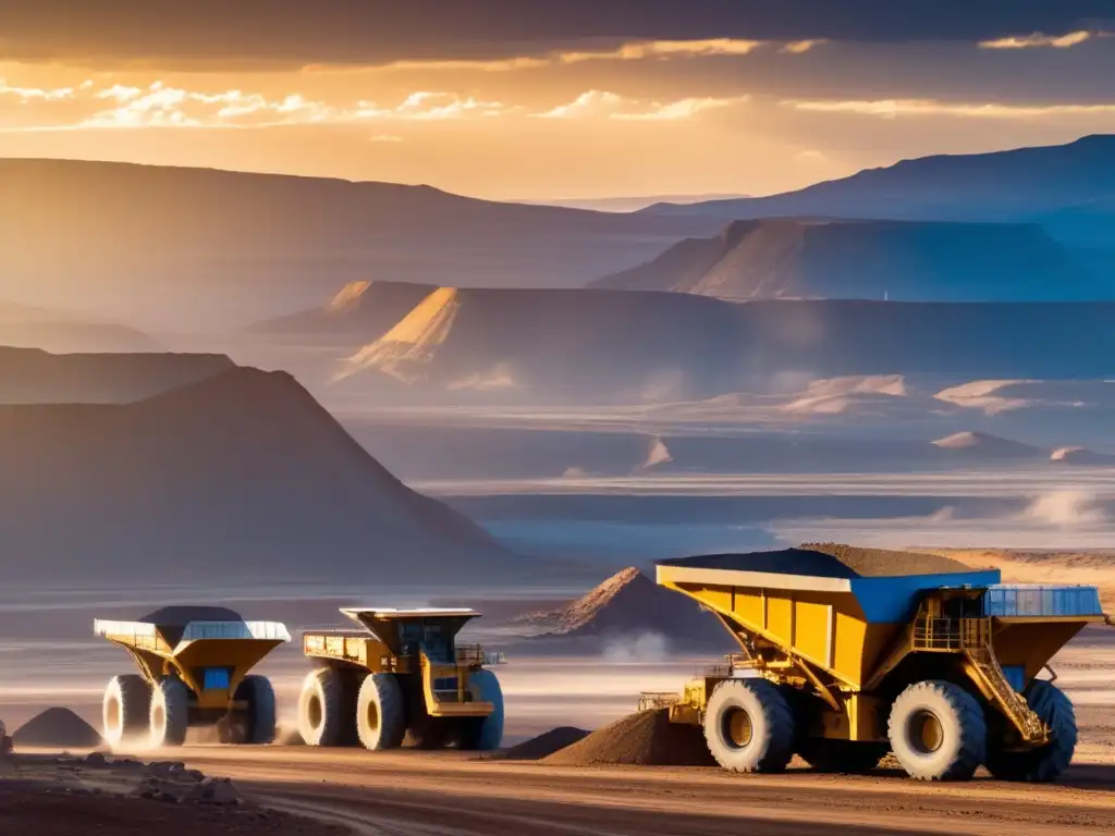 Importancia minerales críticos transición energética: paisaje minero con maquinaria, montañas y cielo azul