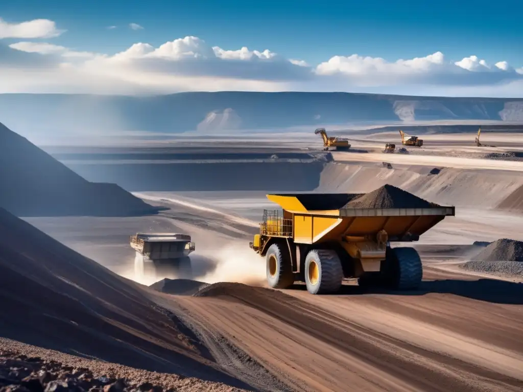 Mina a cielo abierto con maquinaria trabajando en extracción de minerales y tecnologías de detección eficaces