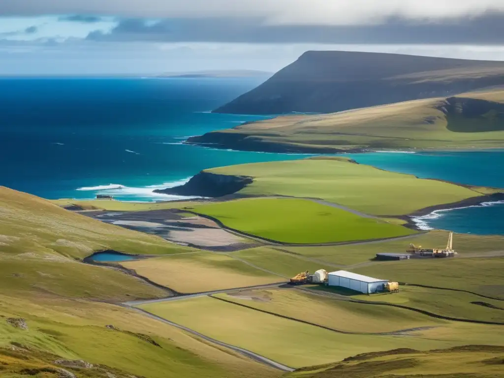 Impacto minero en Islas Falkland: paisaje único con operación minera, riqueza natural y económica