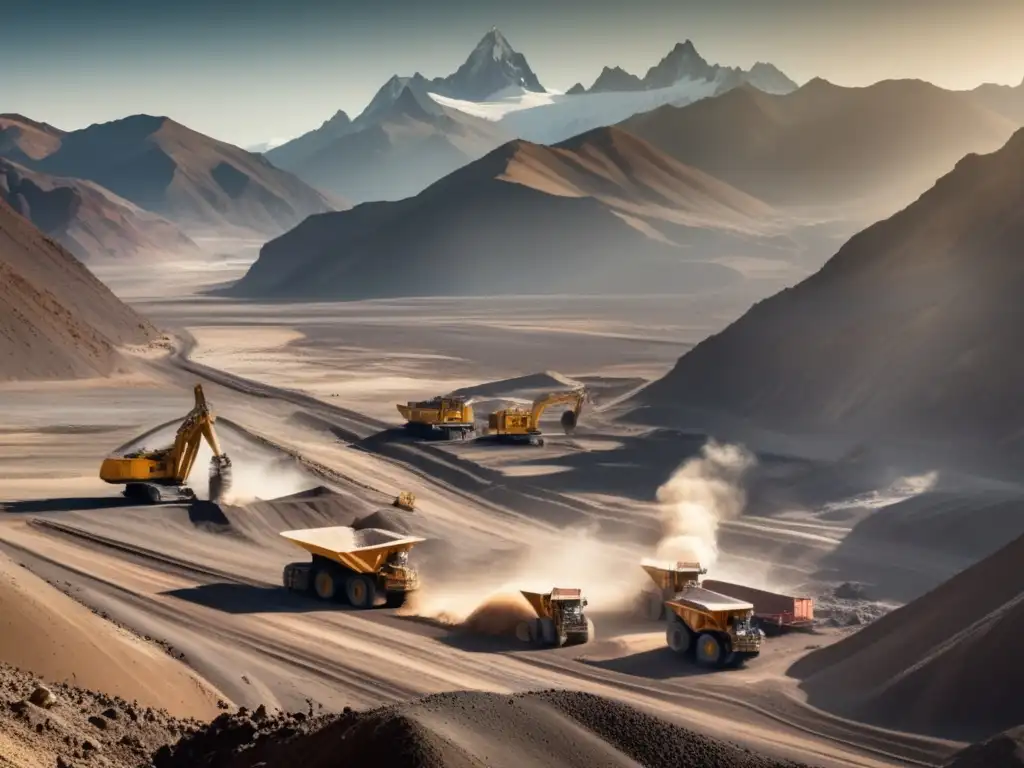 Importancia de la transparencia en la minería: paisaje minero en los Andes, actividad intensa y trabajadores determinados