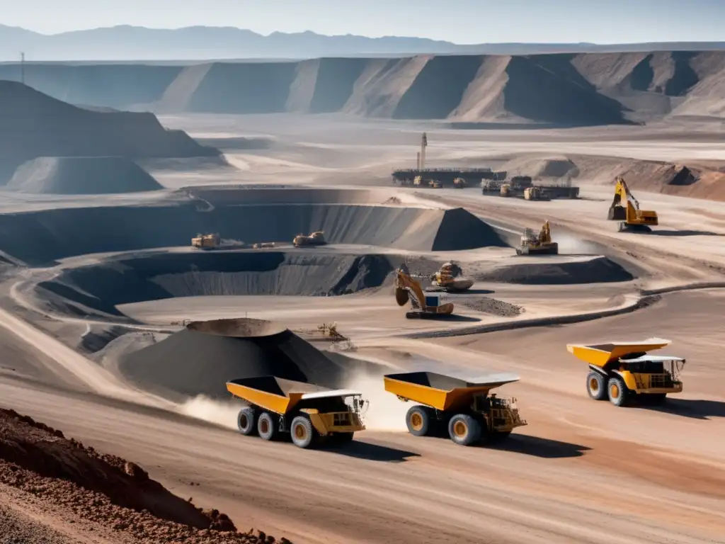 Impacto de la minería en los derechos al agua en América - Paisaje árido con mina a gran escala y maquinaria pesada