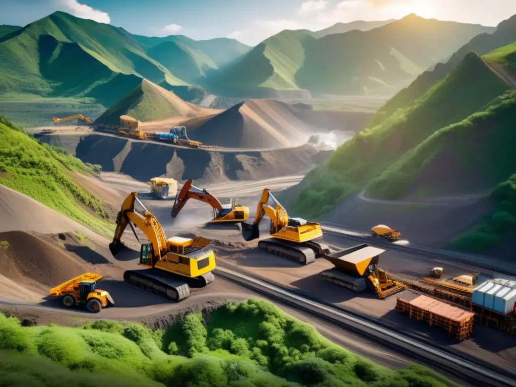 Desafíos éticos en minería: extracción de minerales en paisaje montañoso, maquinaria pesada y estándares ambientales