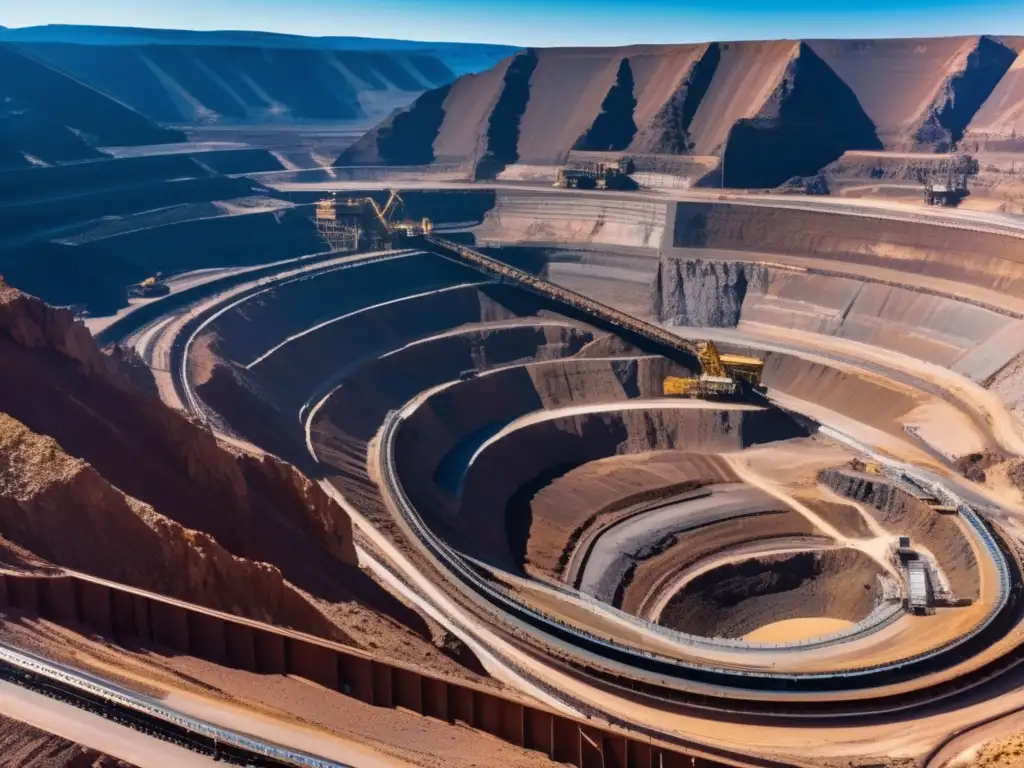 Estrategias de inversión en minería, una imagen impactante que muestra una mina a cielo abierto en un paisaje montañoso