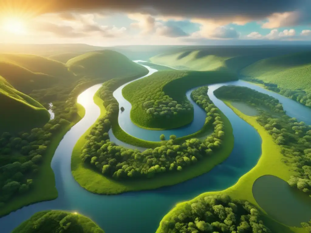 Vista aérea de paisaje verde con río y minería responsable Importancia ética de la minería sostenible en la naturaleza