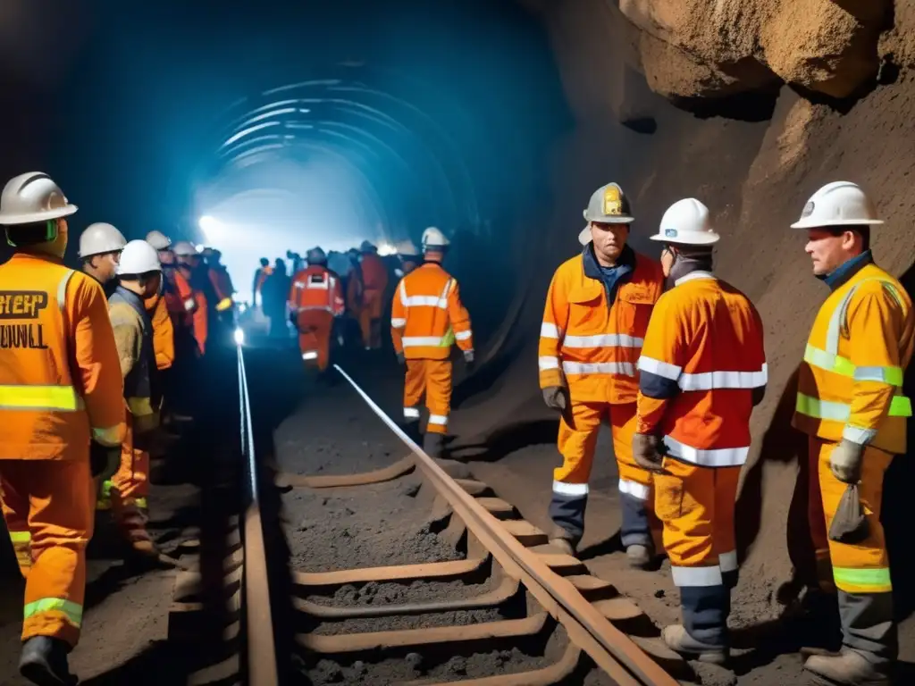 Mineros siguiendo protocolos de emergencia en minas sostenibles